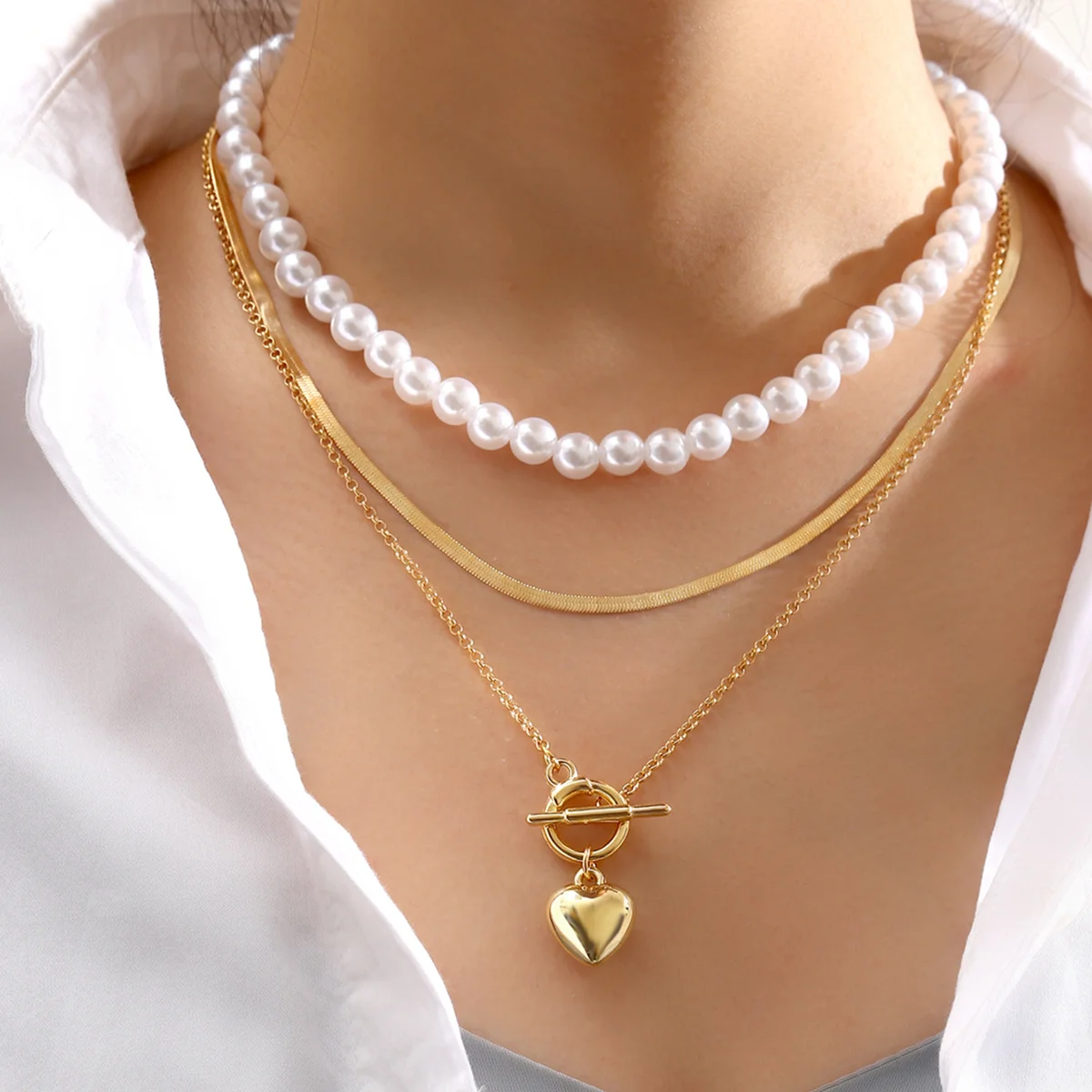 

Tanada Niche design sense of party banquet fashion necklace pearl snake bone chain temperament women's three-piece necklace