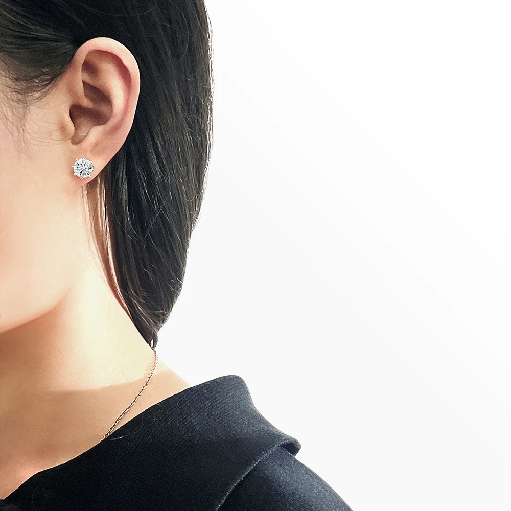 Serenity D Color Classics Eight Claw 4 Carat a Pair Moissanite Stud Earrings For Women S925 Sterling Silver Plate Pt950 Jewelry