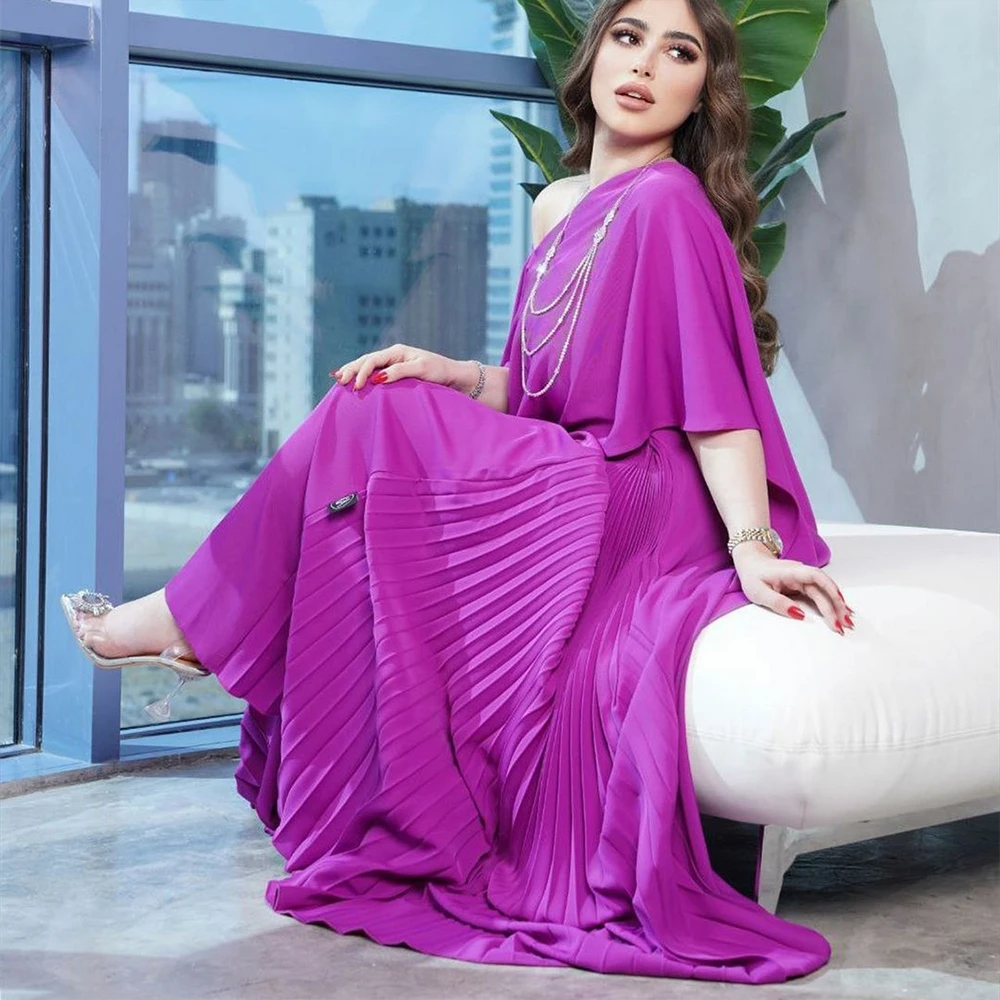 

Vintage Long Matte Satin Evening Dresses Slanted Neck Ankle Length Pleated A-Line Formal Party Dress for Women вечернее платье