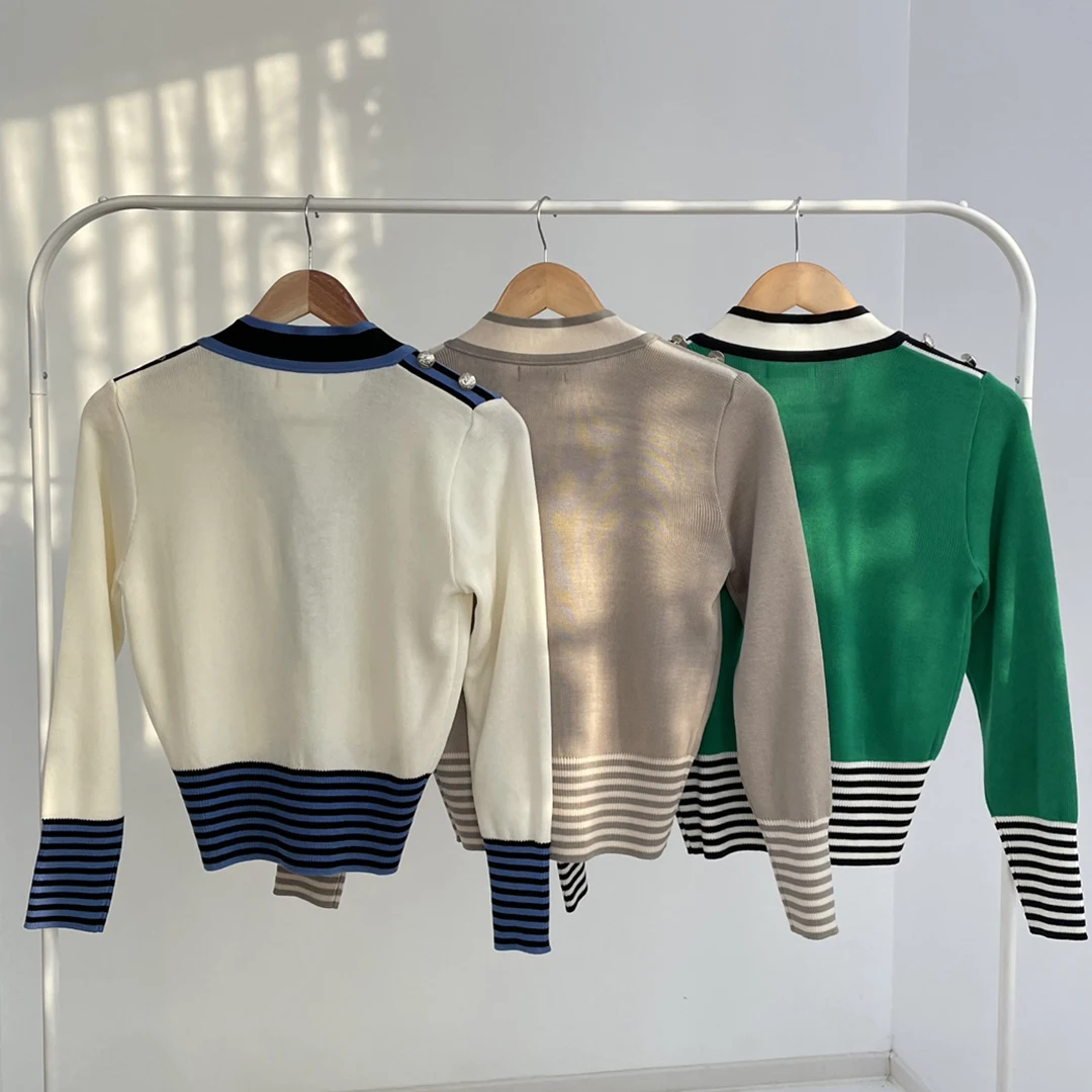 Однобортный Кардиган с V-образным вырезом Женский Осенний тонкий вязаный свитер