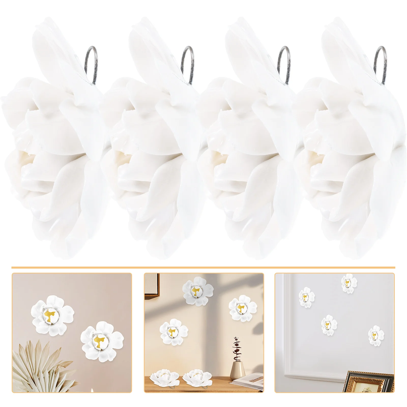 

4pcs Ceramic Flower Wall 3D Artificial Peony Flower Wall Hanging for Bedroom Living Room Home Hallway Kitchen Dining Room