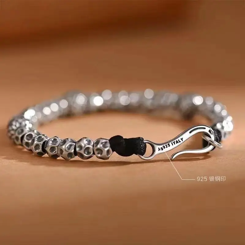 

Браслет из чистого серебра S925 пробы с бусинами в виде молотка для мужчин и женщин, для пар, в ретро стиле, в национальном стиле, амулет, Защитный Браслет на руку