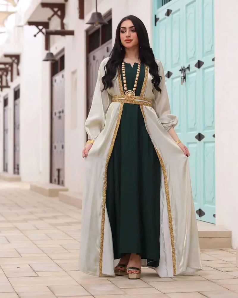 Arabic Abaya Dubai Muslim Kaftan Maxi Dress Women Luxury 3 PCS Sets Caftan Marocain Evening Party Long Dresses 2023 Abayas Femme