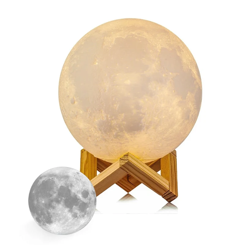 

LED Night Light 3D Printed Moon Light Rechargeable with Wooden Frame Moon Light Touch Switch Bedroom Decoration Photography Gift