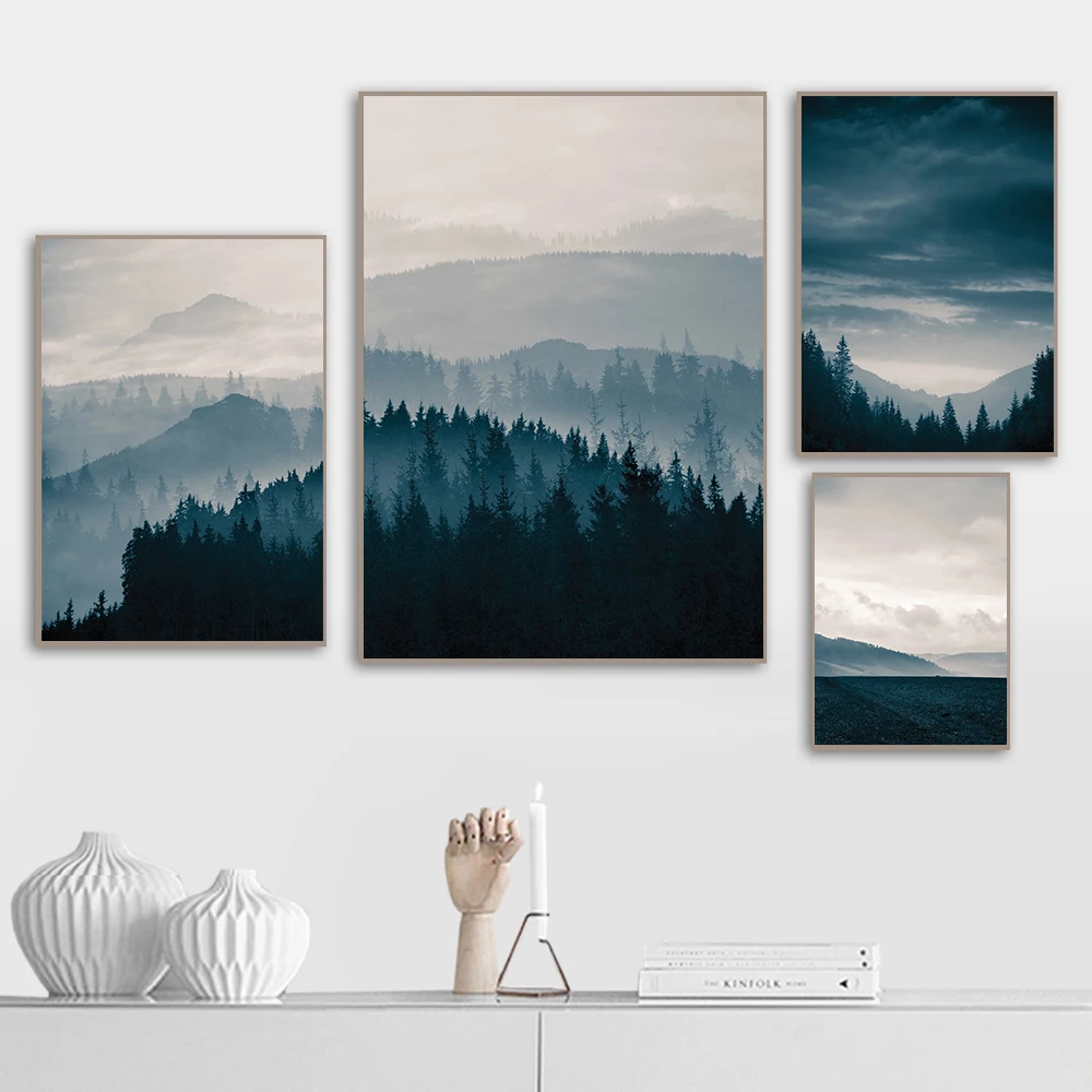 

Scandinavian Poster Foggy Forest Canvas Painting Nordic Art Print Nature Landscape Wall Picture For Living Room Home Decor