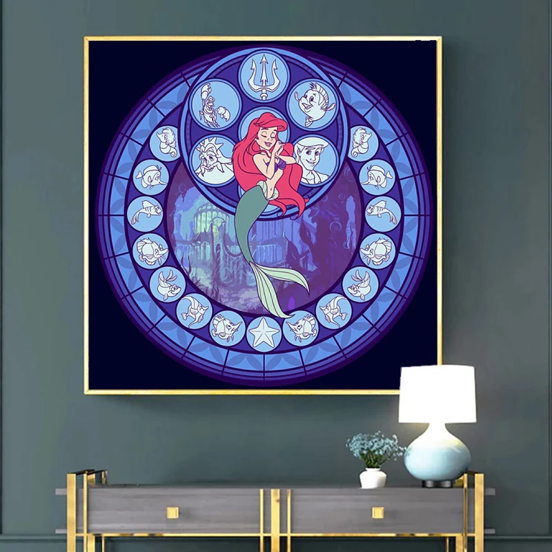 Постер с диснеевскими принцессами в виде бриллиантовых окон принты мультфильмов