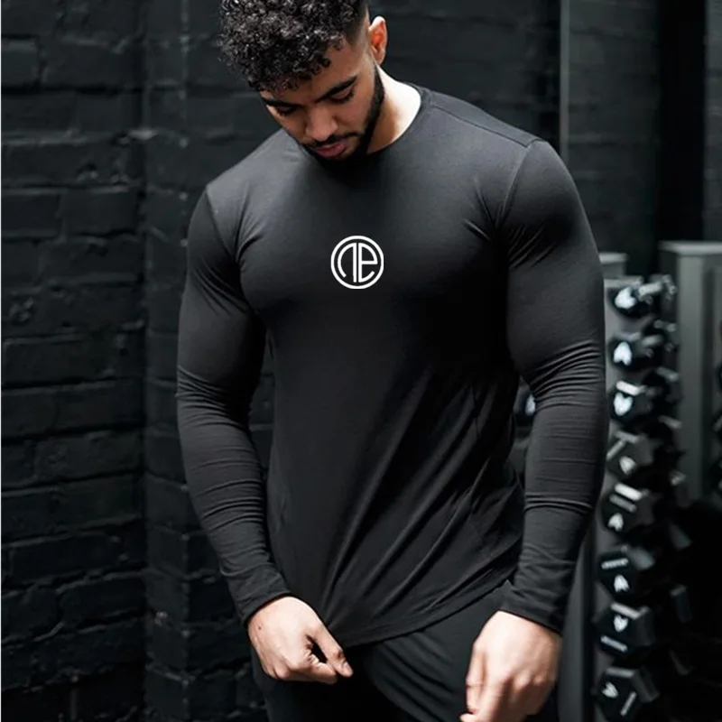 

Men Skinny Long sleeves t shirt Gyms Fitness Bodybuilding Shirts Male Casual Fashion Tee Tops Summer Clothing