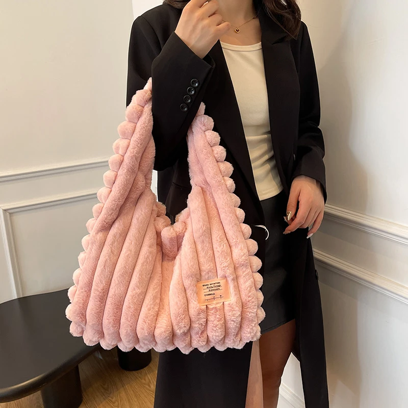 Простая повседневная универсальная женская плиссированная плюшевая сумка-тоут