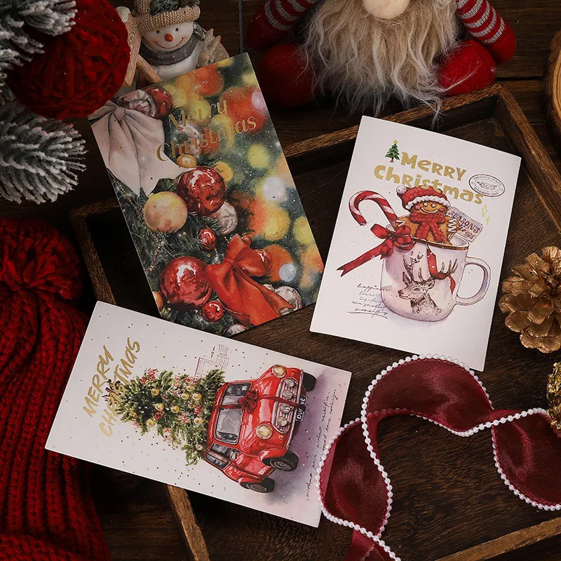 Новинка 10 шт. Рождественская открытка из фольги с рисунком маленькая