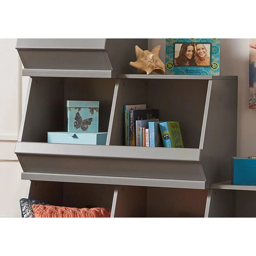 

Children Stackable Wood and Plastic Storage Cube, Frost Gray, Double Cube