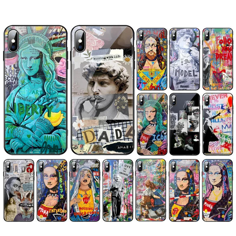 

Street Graffiti Art Mona Lisa David Glass phone case For Samsung Galaxy S23 S22 S21 S20 Ultra S20 S22 S21 S20FE A52 A33 A13 A32