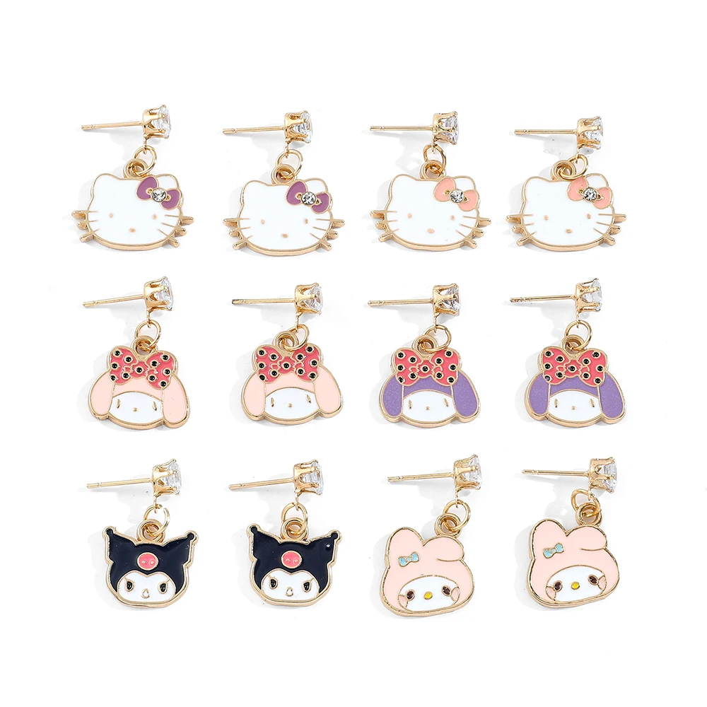 Серьги в стиле аниме мультяшная фигурка Kuromi Melody металлический значок подвеска