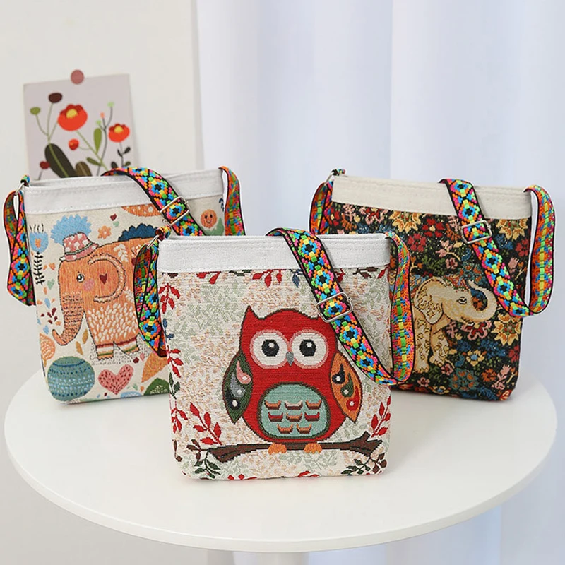 

Women's Embroidered Elephant Nylon Crossbody Bag Ladies Large Capacity Handbags Purse Female Casual Designer Travel Shoulder Bag