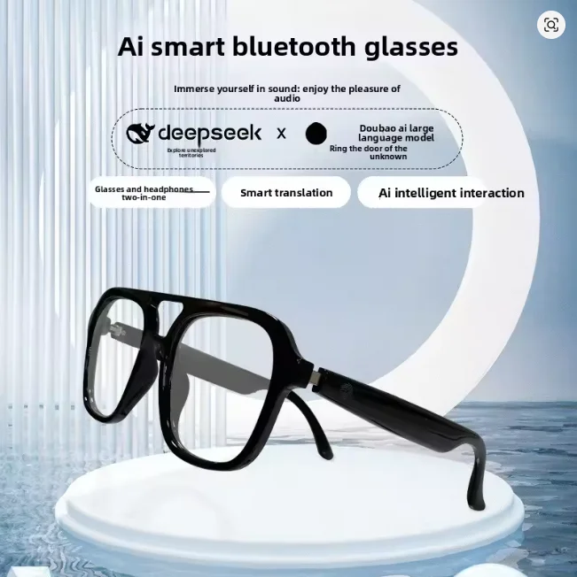 Фото Умные фотохромные очки с Bluetooth-вызовами и функцией прослушивания музыки, с черной оправой, светопропускающие, для повседневного офисного использования. №3