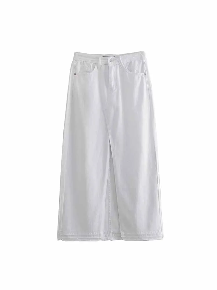 

Юбка-миди женская джинсовая с разрезом, завышенной талией и молнией