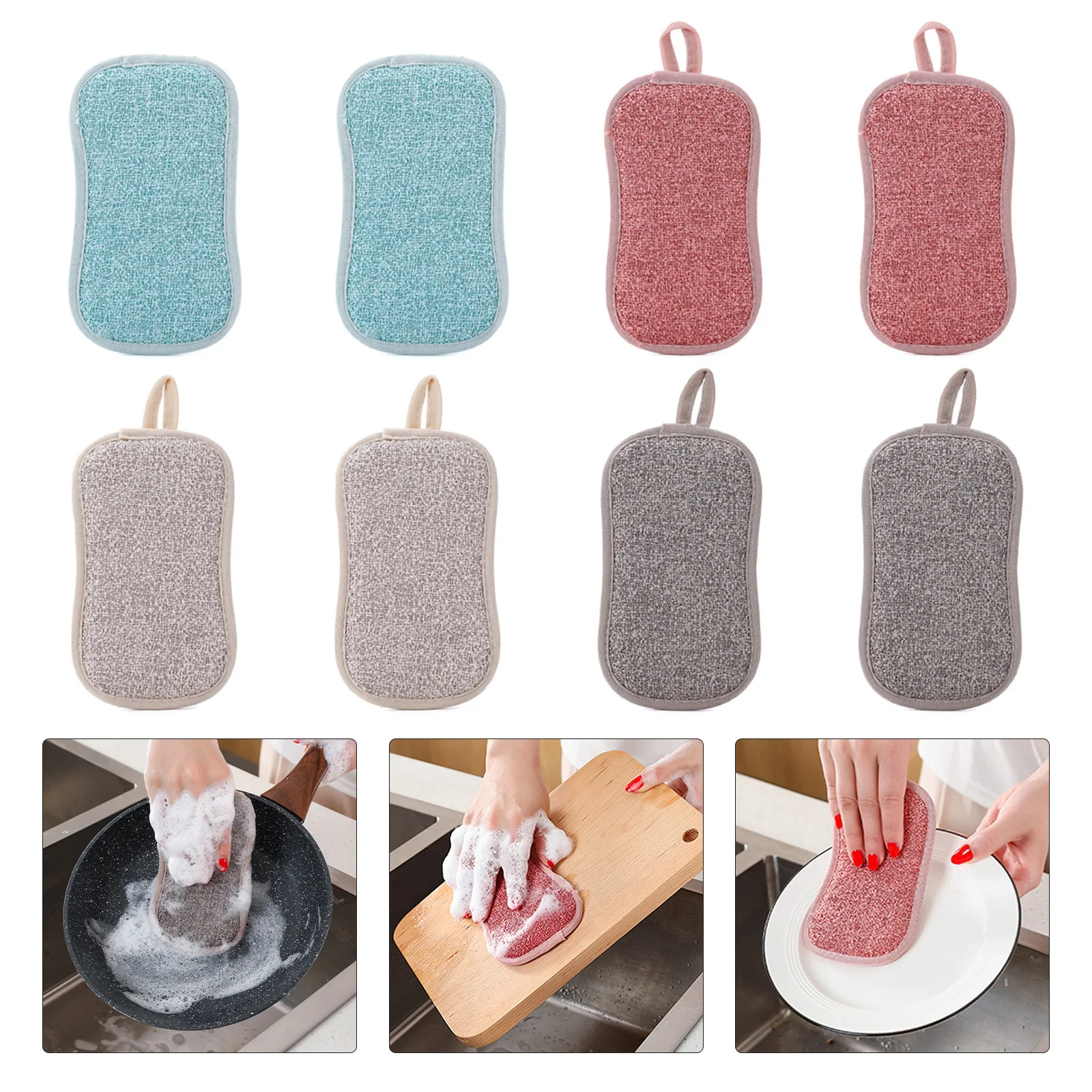 

8pcs Kitchen Dish Cloth Nonstick Oil Scouring Pad Oil Cleaning Cloth Washing Cloth Double Sided Kitchen Sponge Cleaning Cloth