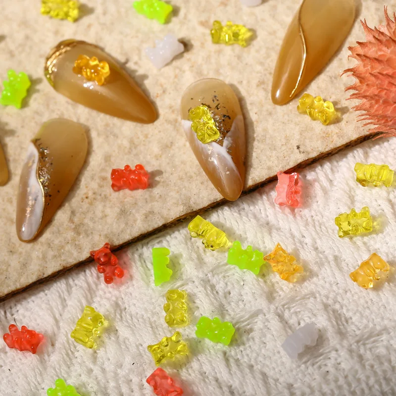 

50pcs Kawaii Jelly Gummy Bear Nail Art Decoration Mixed Candy 3D Resin Rhinestones Charms Luxury DIY Design Parts Nail Supply