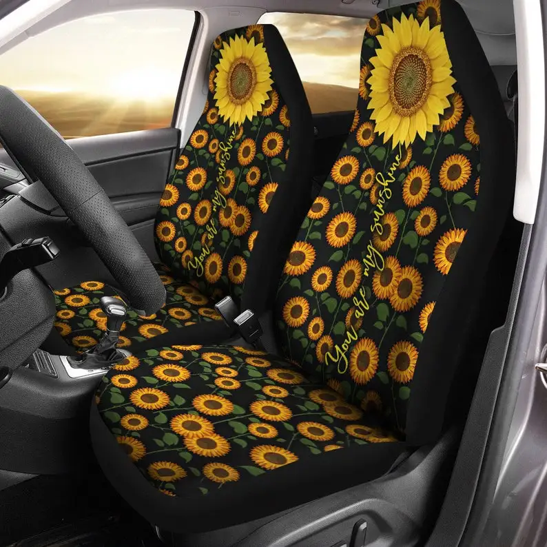 

You'Re My Sunshine Sunflower Set Of 2 Universal Fit Car Seat Covers For Vehicle, Car Seat Protector