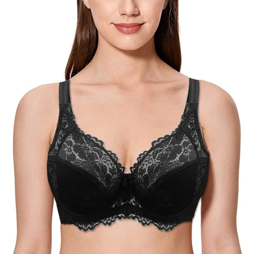 

Push Up Sexy Bras for Women Black Minimizer Unlined Underwired Lace Ladies Bra 3/4 Cup Bralette C D DD E F 34 36 38 40 42 44 46