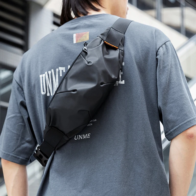 Waterproof Black Men's Chest Bag Lightweight Fashion Short Trip Multifunction Bag Zipper Anti-theft Outdoor Phone Crossbody Bag