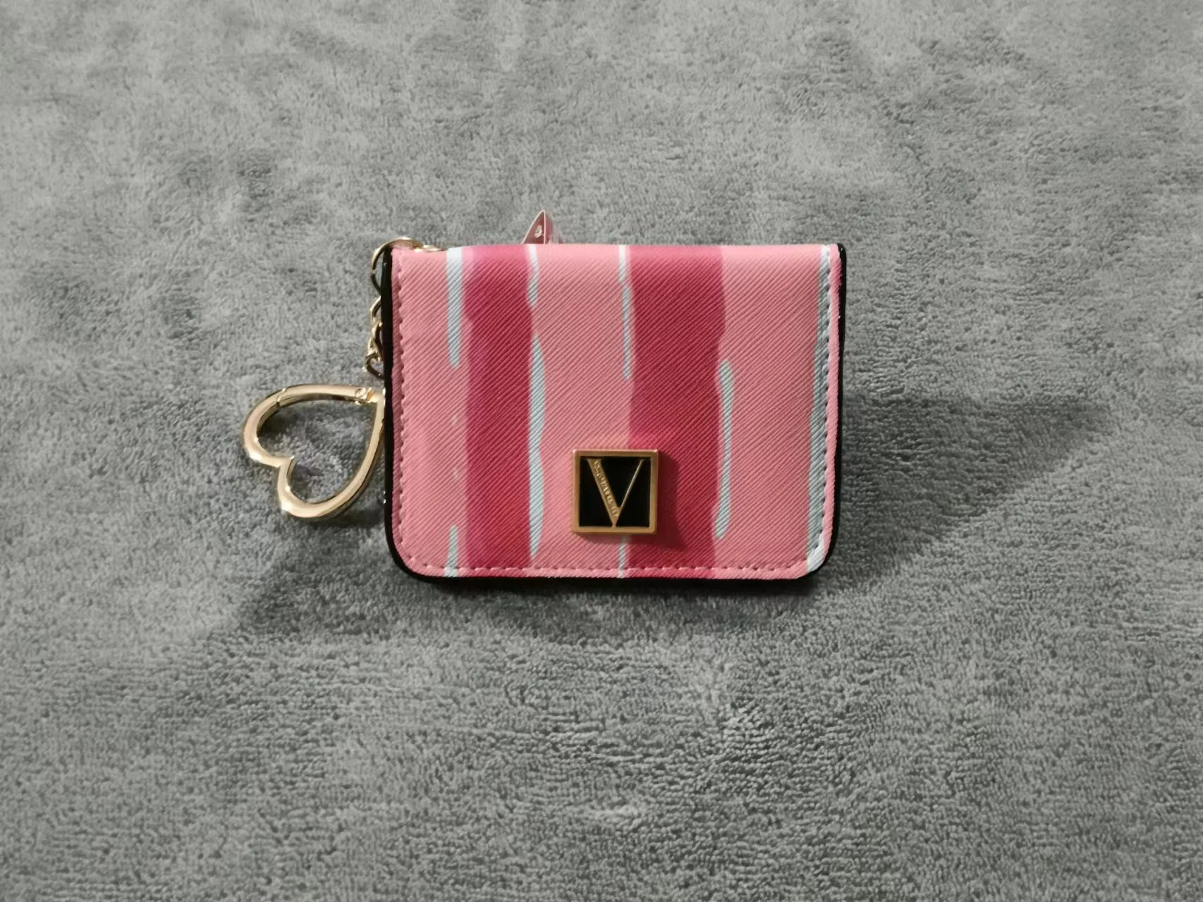 Pink Signature Card Holder Case Keychain Wallet New Coin Purse