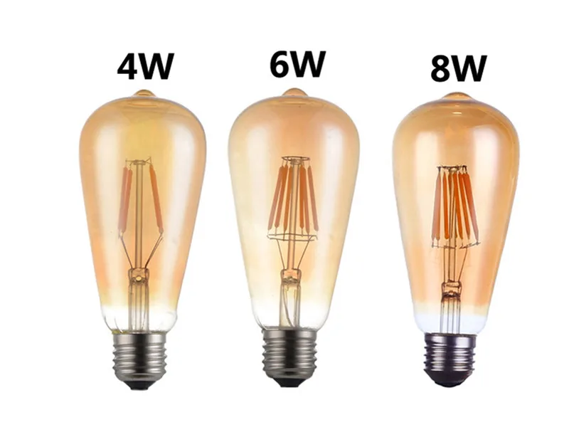 6PCS LED ST64 2W 4W 6W 8W DC 220V 110V Dimmable Gold Filament Bulb E27 B22 Light Vintage Edison Lamp Retro Gold Glass Appearance images - 6