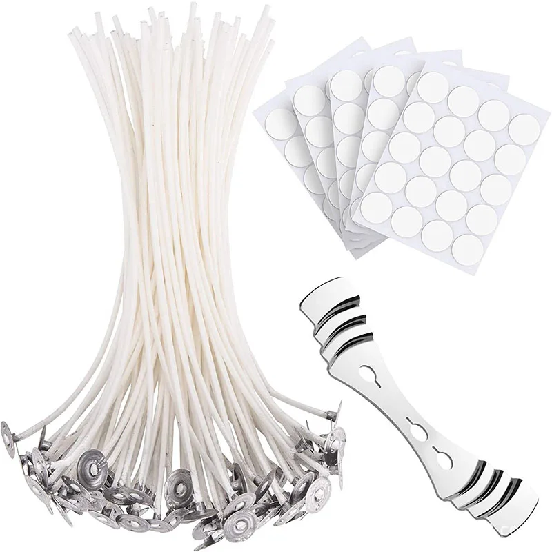 

100pcs Candle Wick Smokeless Cotton Woven Core Positioner Double Sided Sticker Set DIY Handmade Wax Party Supplies