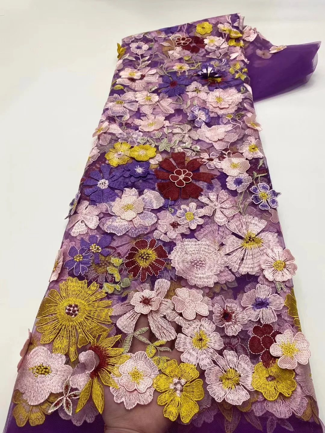 

Новейшая африканская кружевная ткань, многоцветная, 5 ярдов, нигерийская французская 3D Цветочная Тюлевая кружевная ткань для Нигерии, сваде...