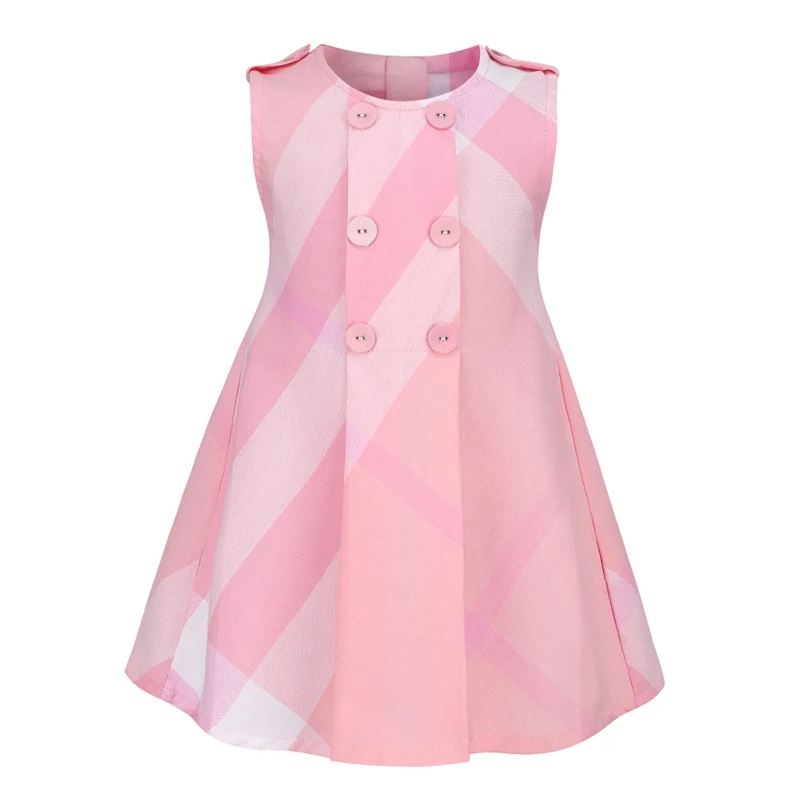 

2022 Summer New Arrival Children Sleeveless Princess Clothing Cotton Girl Dress Kids Plaid Fashion A-line Dress 2-6 Years