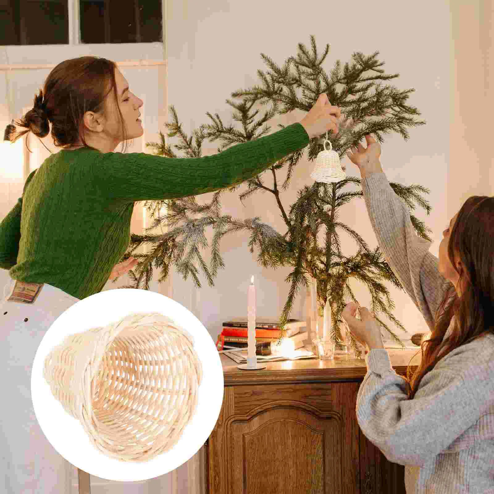 

Christmas Bell Tree Ornament Hanging Bells Rattan Wicker Ornamentsdecoration Rusticfarmhouse Jingle Decor Holiday Pendant