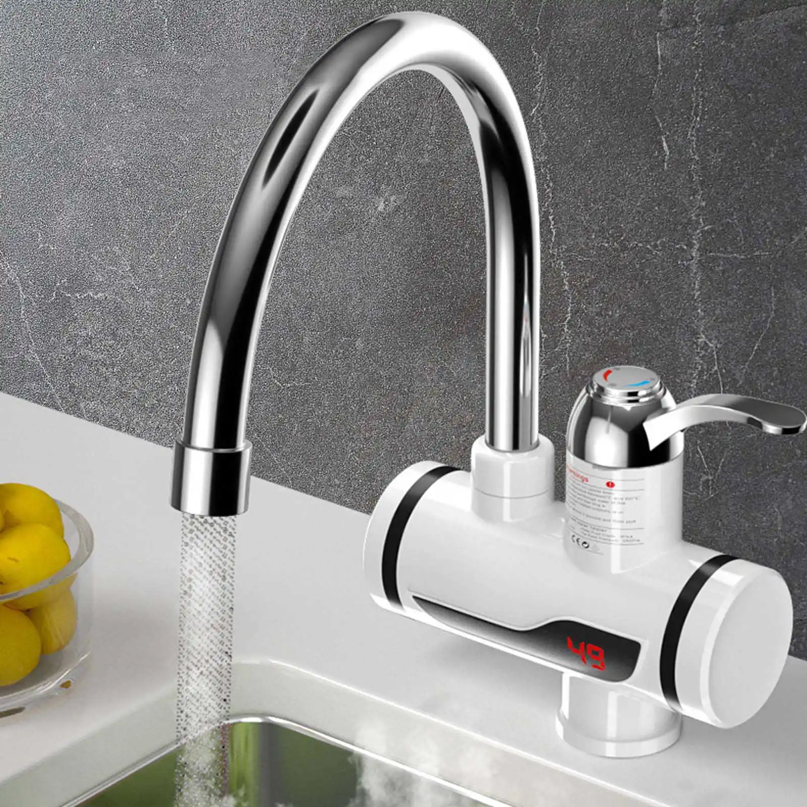 

Stainless Steel Electric 360 Degree Rotation LED Fast Instant Faucet Tap Cold Hot Water Heater Safe Kitchen Under Inflow Sliver