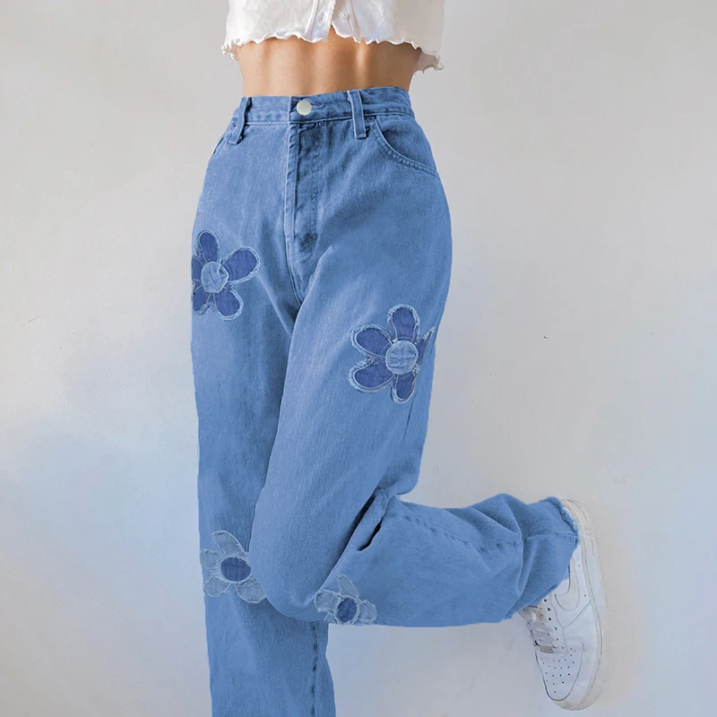 Floral Patchwork Casual Vintage Jeans Women High Waist Denim Pants Capris Fashion Elegant Trousers Ladies Summer 2023 Y2k Pants