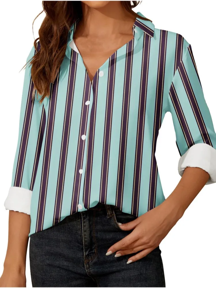 

Блузка женская демисезонная в полоску, с длинным рукавом, на пуговицах