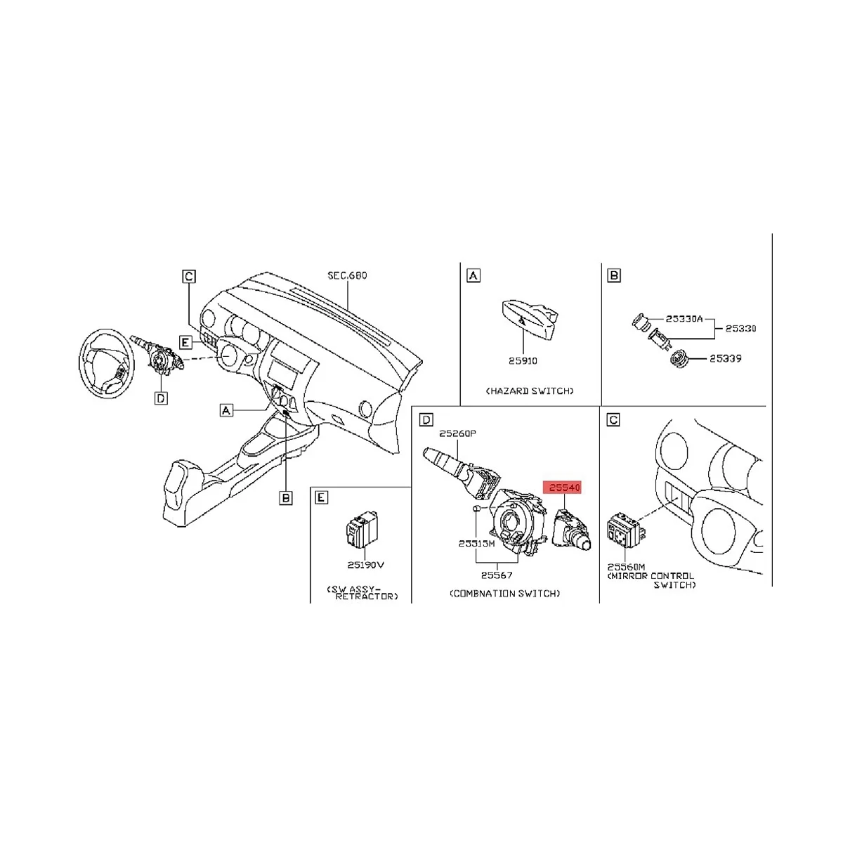 

25540-9U00B автомобильный переключатель сигнала поворота подходит для LIVINA 2006-2012 255409U00B