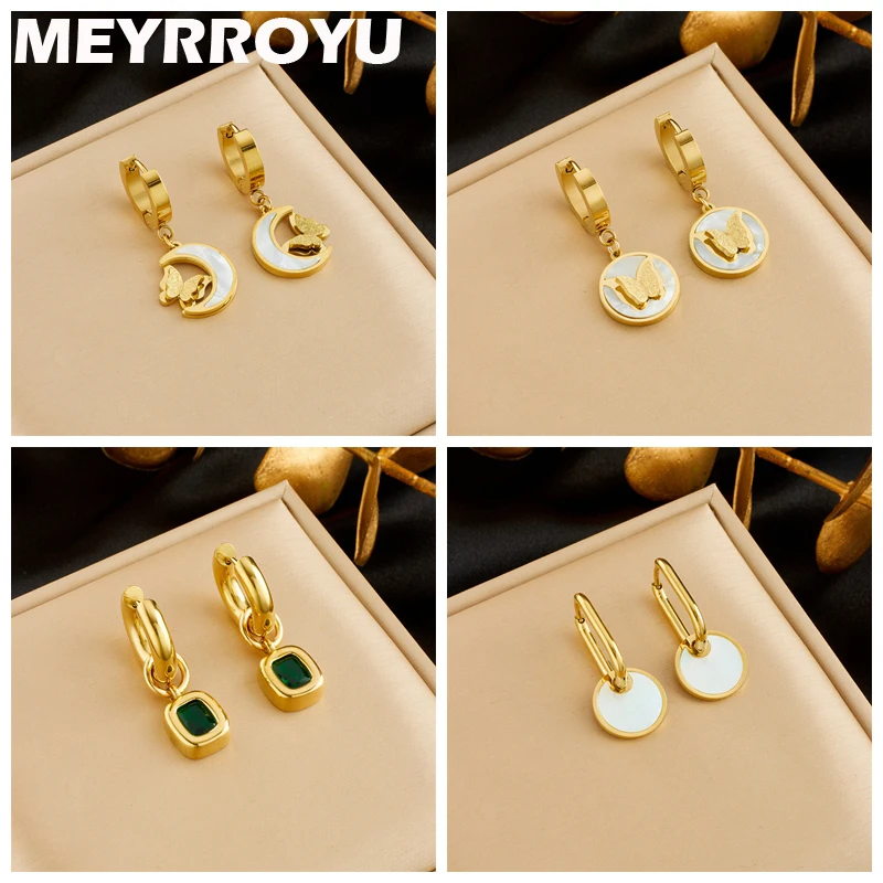 

MEYRROYU 316L Stainless Steel 18K Gold Plated Butterfly Moon Hoop Earring for Women Statement Jewelry Party Fashion Gift Brincos