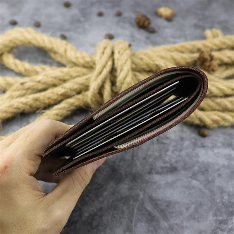 PNDME Vintage Genuine Leather  Business Small Wallet Fashion Crazy Horse Leather Top Layer Cowhide Multi-Card Wallet