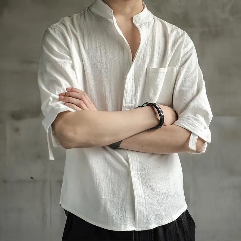 

Cotton Linen Shirt Male Short Sleeve Shirt Loose Large Size Men's Chinese Style Cotton Linen Half Sleeve Men's Casual Jacket Top