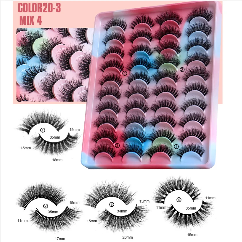 

hot sale 20 pairs Eyelashes 3D Natural False Lashes Fluffy Soft Cross Manga Lashes Wispy Natural Eyelash Extension Makeup