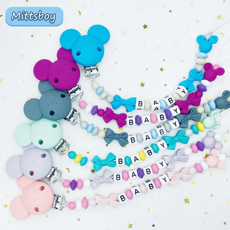 Free Handmade Personalized Name Baby Pacifier Clips Chains Silicone Beads Teether Teething Toys Dummy Holder Pacifier Chain Gift
