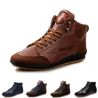 Мужские кожаные ботинки из искусственной кожи, на шнуровке, модные ковбойские ботинки с высоким верхом на плоской подошве, весна-осень