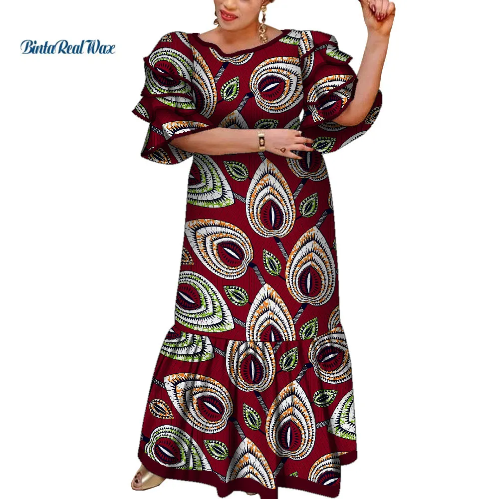 Африканские платья для женщин с принтом Многослойные Длинные платья с рукавами платья базин богатые африканские платья Анкары женская одежда WY9223