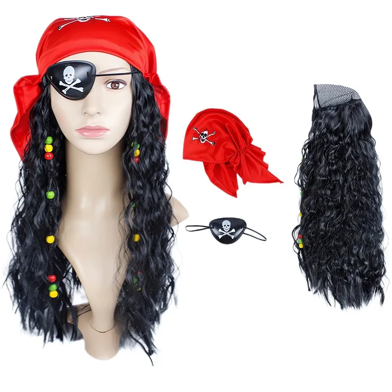 

Пиратский капитан Джек парик с длинными волосами головной убор взрослые Пираты Карибского моря головной платок женский костюм для косплея