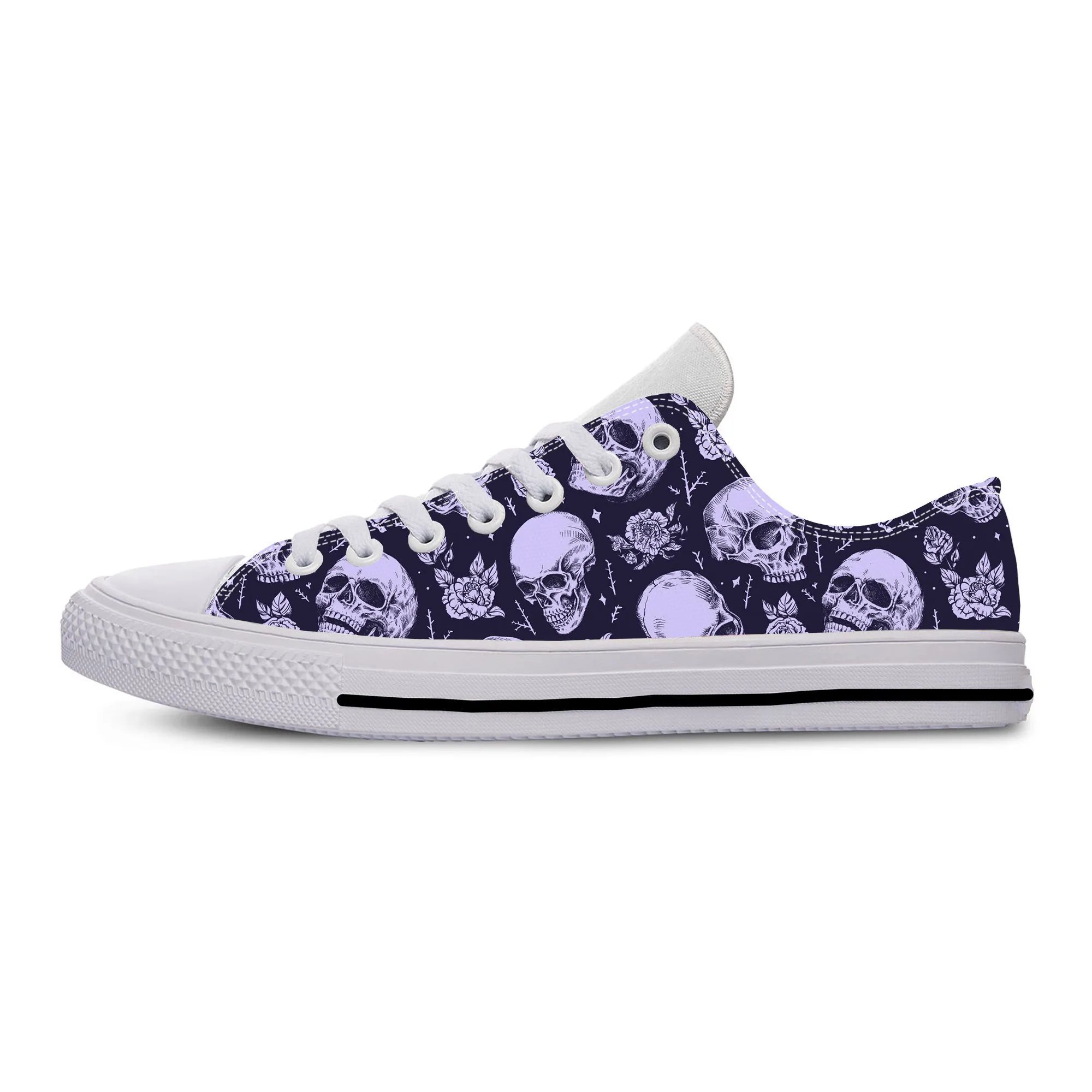 

Anime Cartoon Skull Sketelon Flower Floral Horror Casual Cloth Shoes Low Top Lightweight Breathable 3D Print Men Women Sneakers