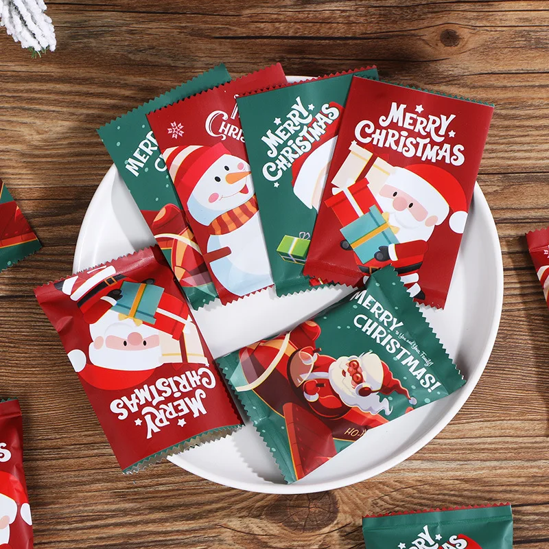

100Pcs Mix Santa Cookie Hot Seal Bags Handmade Candy Nougat Biscuit Packaging Christmas New Year Party Decoration Xmas Supplies