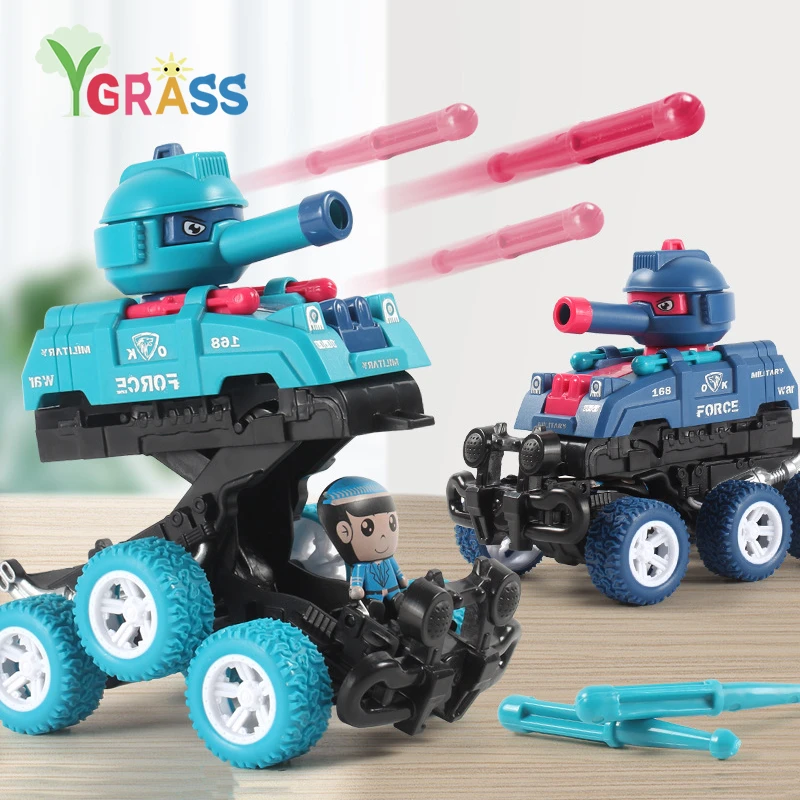 

Military Tank Toy Deformation Red Car Model 3-6 Years Old Kids Press Inertial Shooting Tank Boy Gift