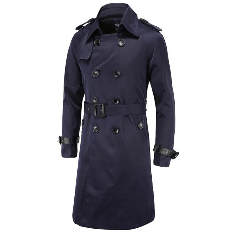 Fashion 2022 Brand Aowofs Gentleman High-end Men's Wear Double Breasted Twill Sashes Cotton Mens Slim Long Trench Coat M-3XL