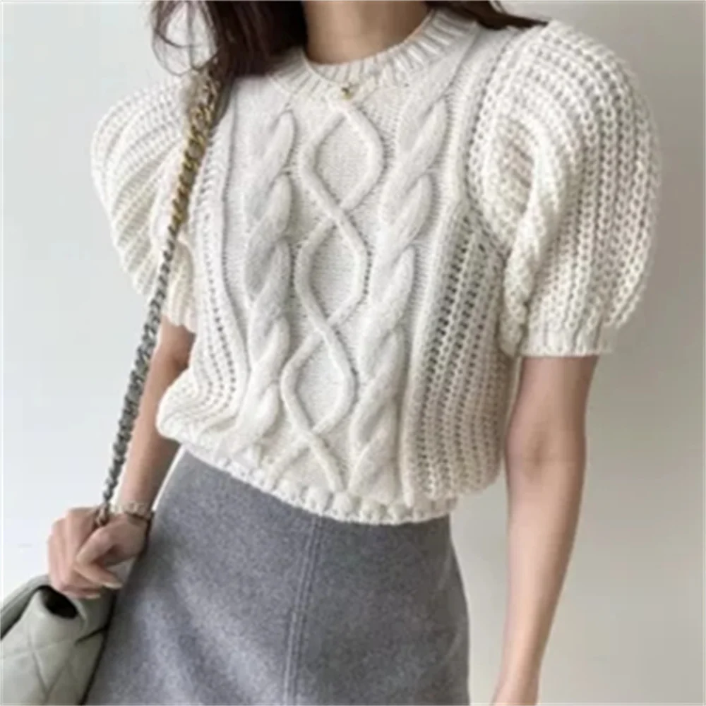 

Alien Kitty Knitwear New Short Sleeves Jumpers 2022 Summer Bottom Fashion Casual Loose Sweet Girls Office Lady Hot Sweaters