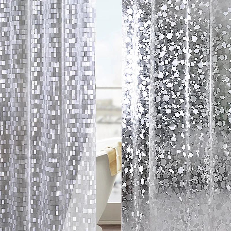 

Waterproof Bath Curtain Plastic PVC Shower Curtain Transparent Clear Bathroom Anti Mildew Translucent Bath Curtain With Hooks