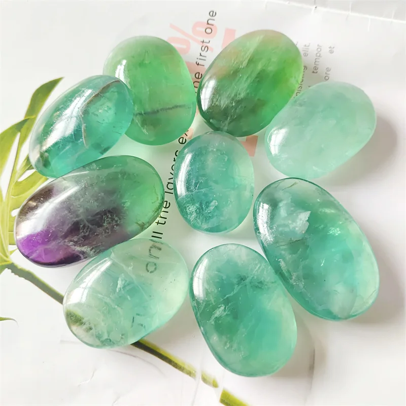 

Polished Quartz Crystal Natural Green Fluorite Massage Palm Stones Healing Reiki Gemstones For Decoration Gifts