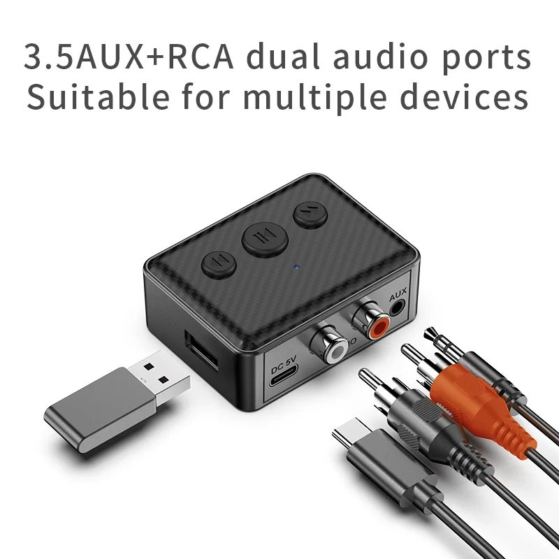 Фото Аудиоприемник KEBIDUMEI Bluetooth 5.4, беспроводной адаптер RCA 3,5 мм AUX USB с микрофоном, поддержка воспроизведения с U-диска, для автомобильного комплекта, колонок №4
